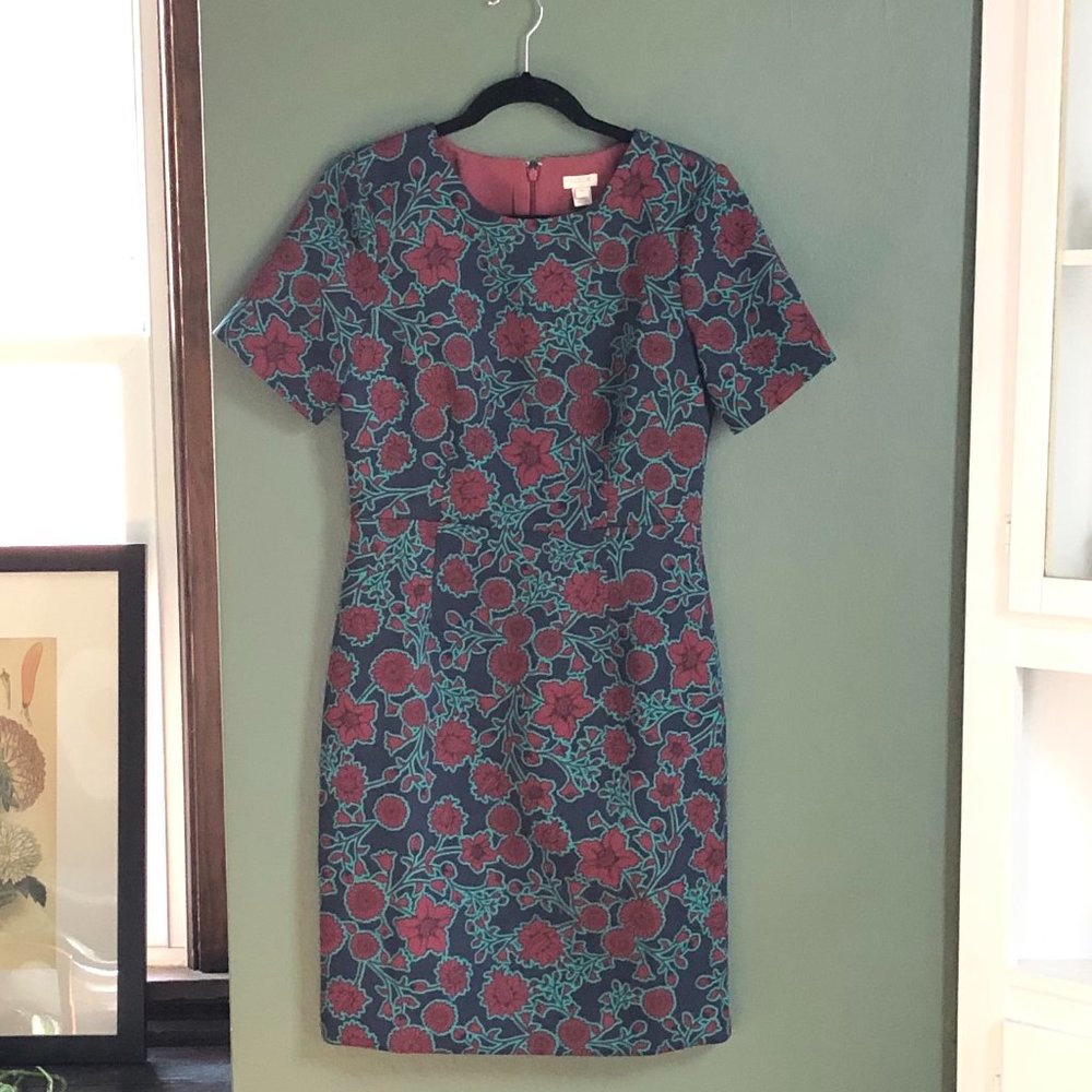 Floral Sheath Dress in Teal and Maroon
